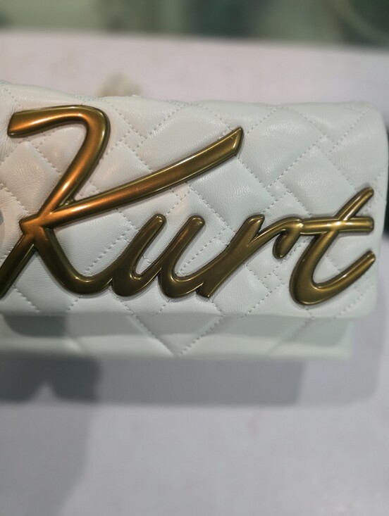 Kurt Geiger Handbags - New Kurt Geiger White Quilted Leather Shoulder Bag with Gold Script Logo